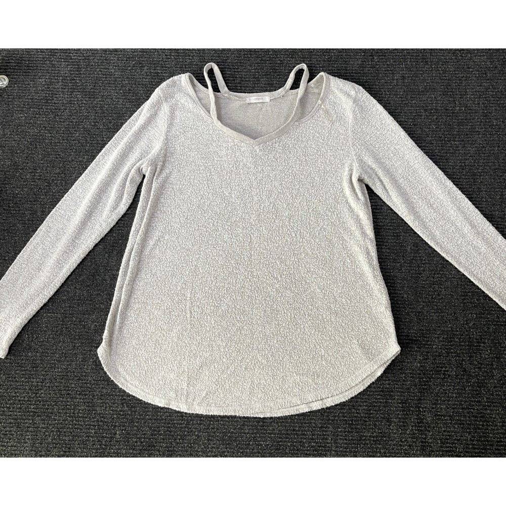 Cherish Womens Gray Popcorn Knit Double Strap V-Neck Long Sleeve Top Size M